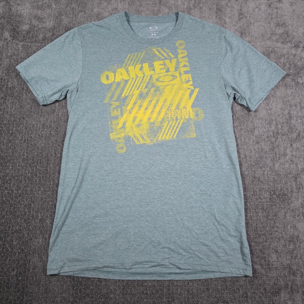 Oakley Mens Medium Regular Fit Graphic T-Shirt Teal Blue Yellow Logo M S/S